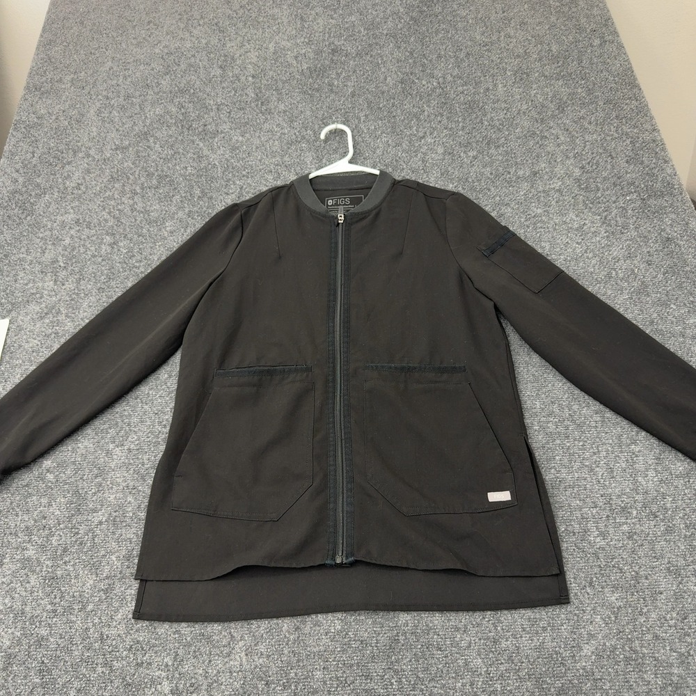 FIGS Scrub Jacket Womens S Black Polyester Full Zip Bomber Medical Athleisure